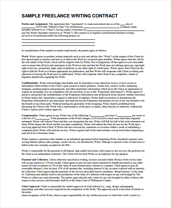 Sample Contract For Writing Services Writing Contracts For Services