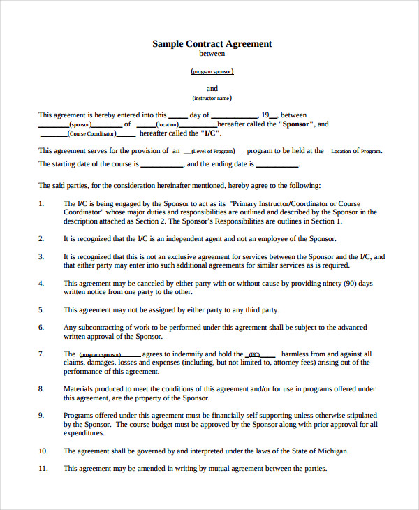 Template written contract Contract Templates