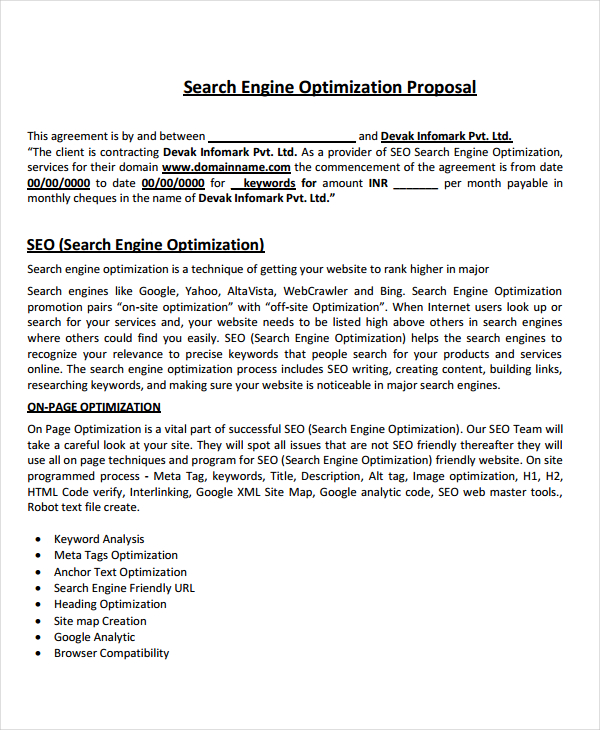 search engine optimization proposal format