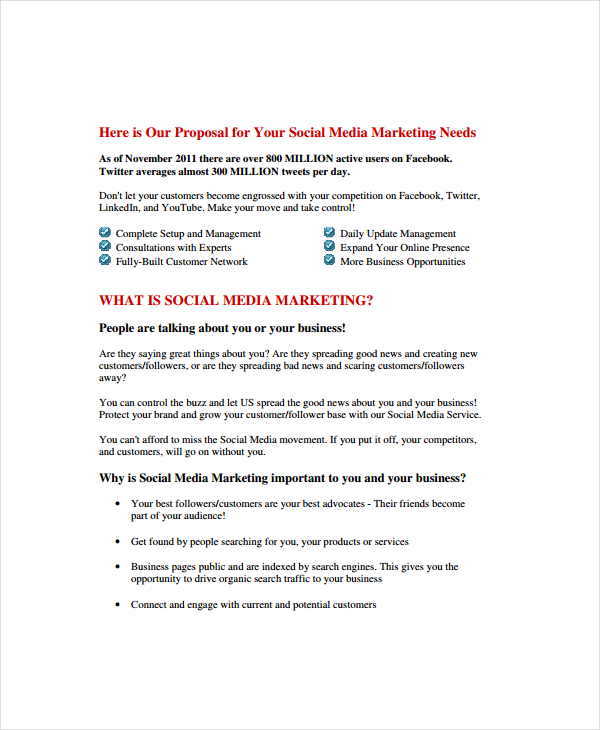 standard social media marketing proposal 