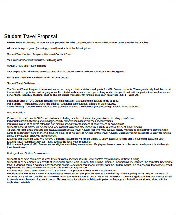 student travel proposal