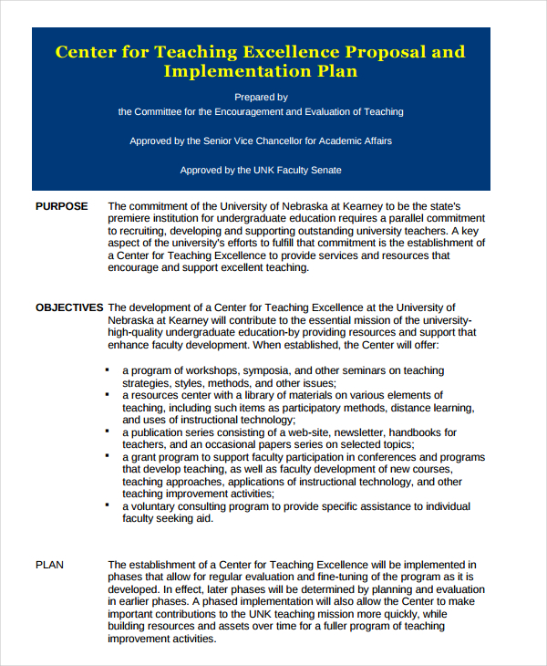 teaching excellence proposal and implementation plan