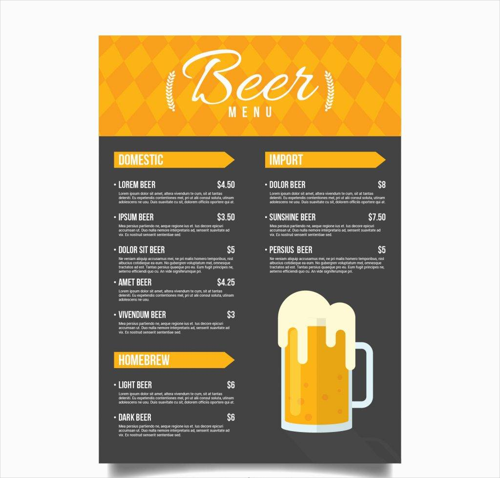 Yellow and Black Beer Menu