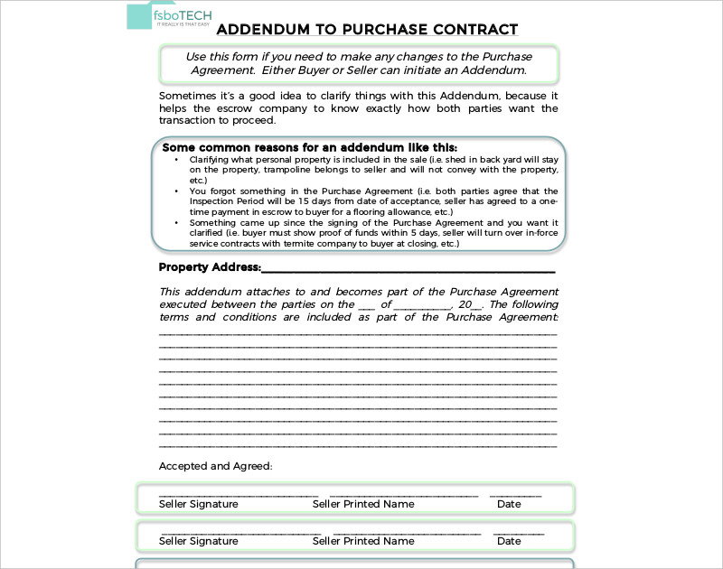 addendum to purchase contract