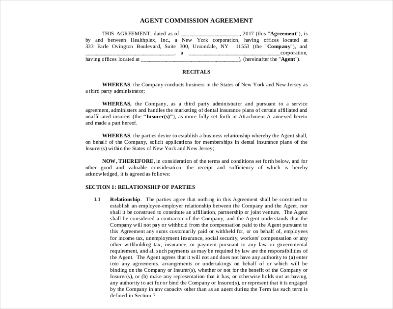 agent commission agreement