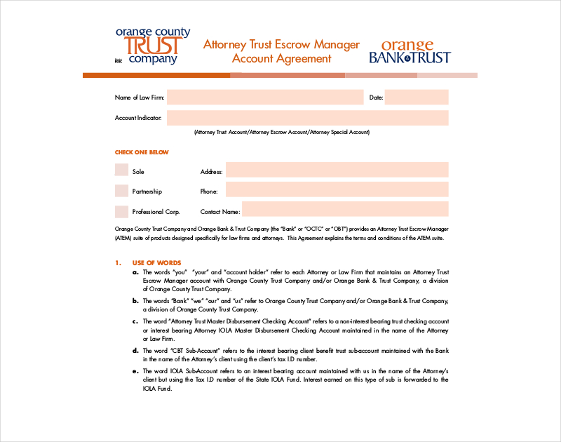 attorney manager account agreement