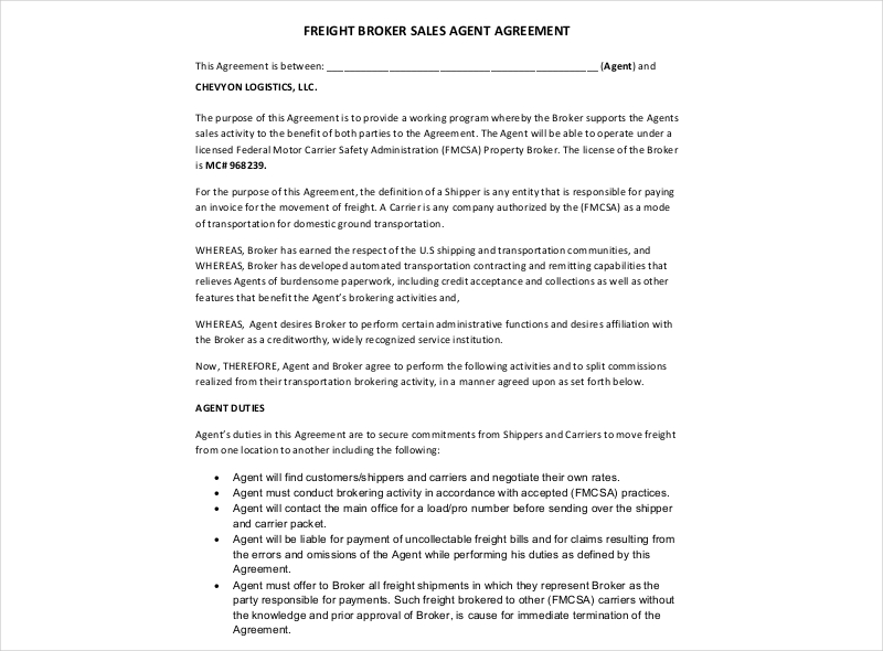 Broker Sales Agent agreement