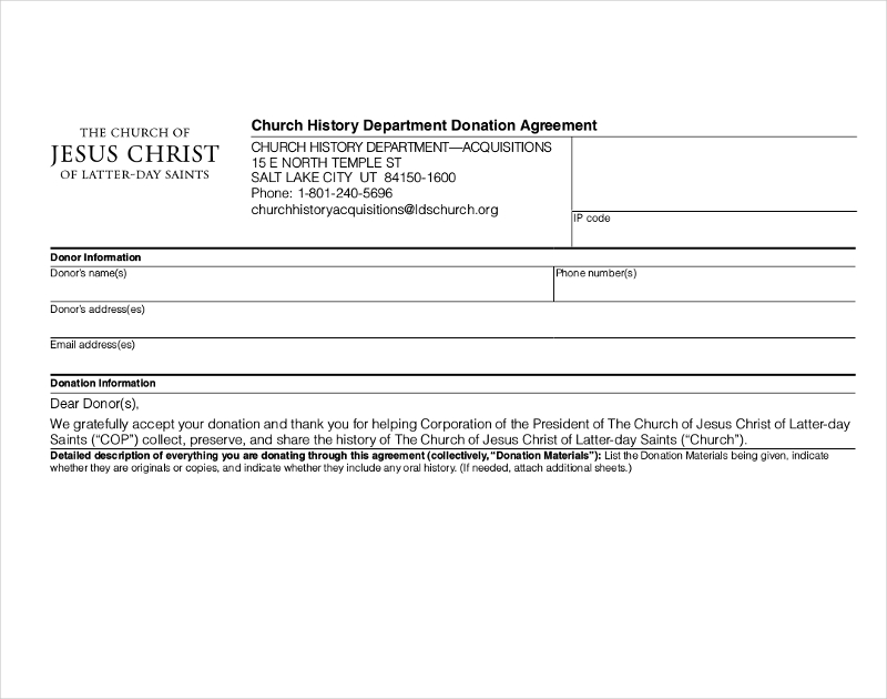 Church History Department Donation Agreement