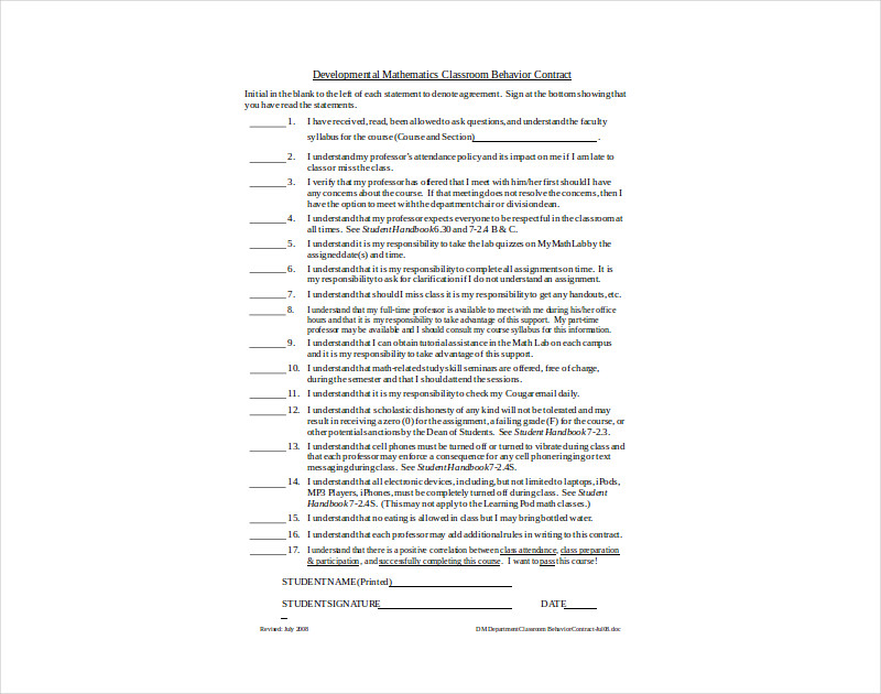 Classroom Behavior Contract1