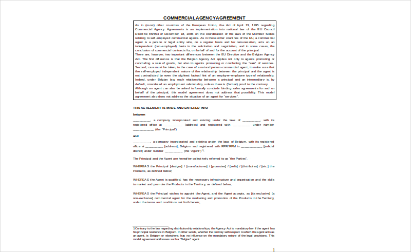 Commercial Agency Agreement