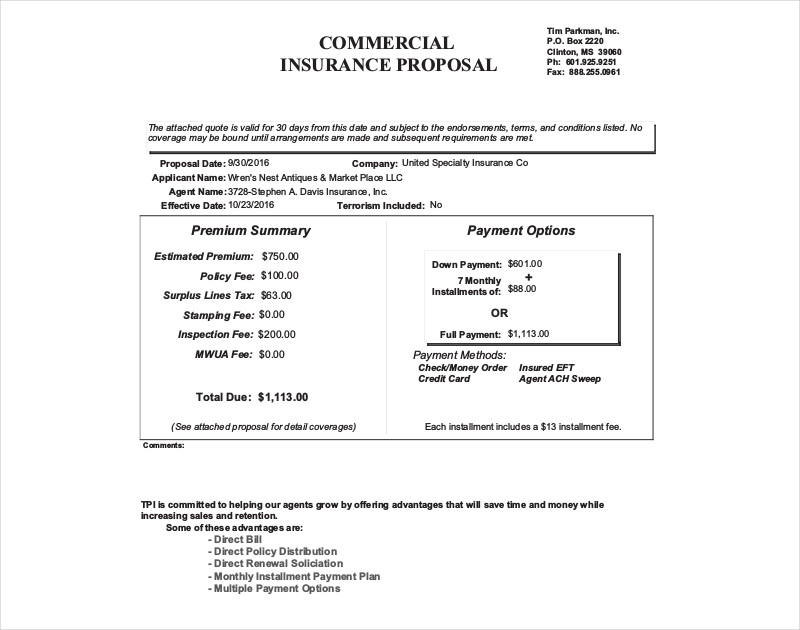 commercial insurance proposal