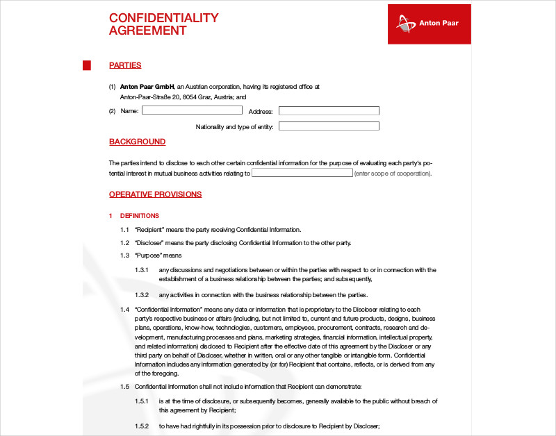 confidentiality agreement sample