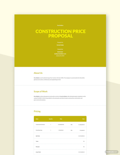 Construction Price Proposal Template