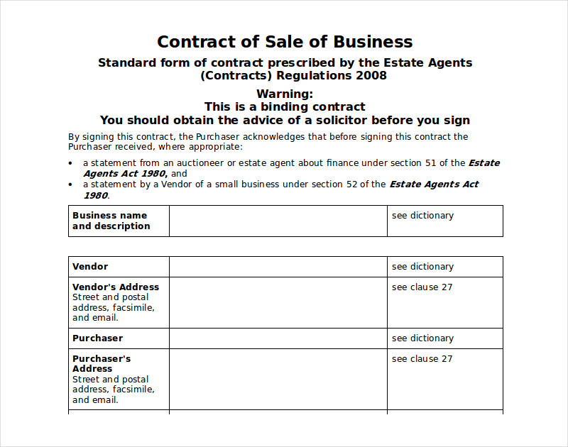 Contract of Sale of Business