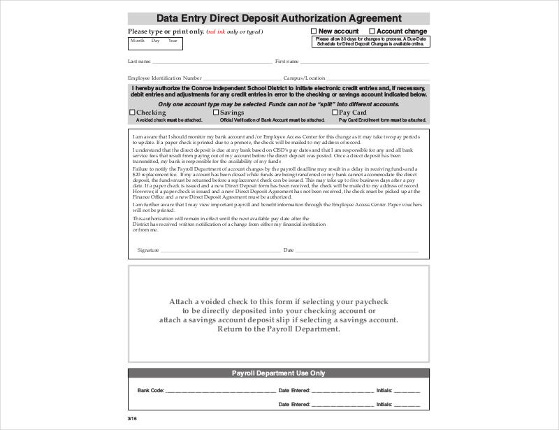 data entry direct deposit agreement