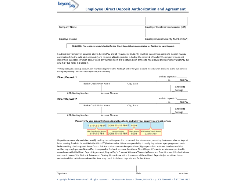 Direct Deposit Authorization Agreement