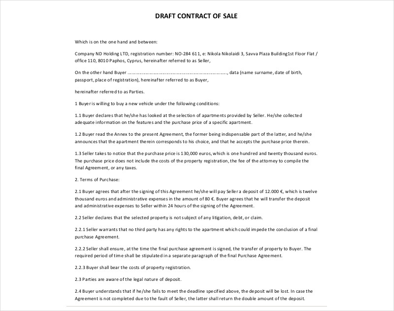 Draft Contract 11+ Examples, Format, Pdf Examples