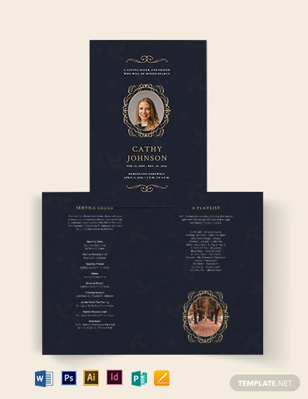 elegant funeral obituary bi fold brochure template