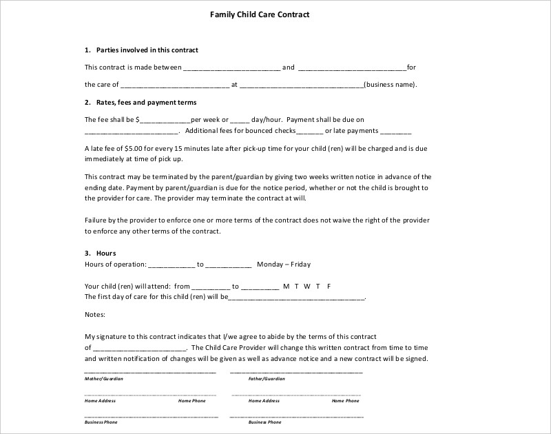 family child care contract