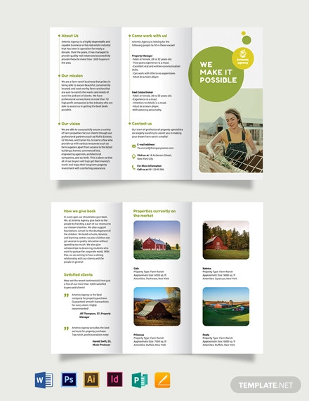 farm ranch sale tri fold brochure template