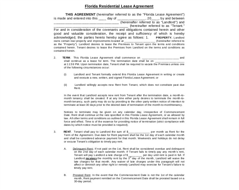 florida residential lease agreement