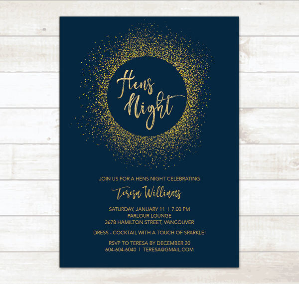 Gold Glitter Hens Party Invitation