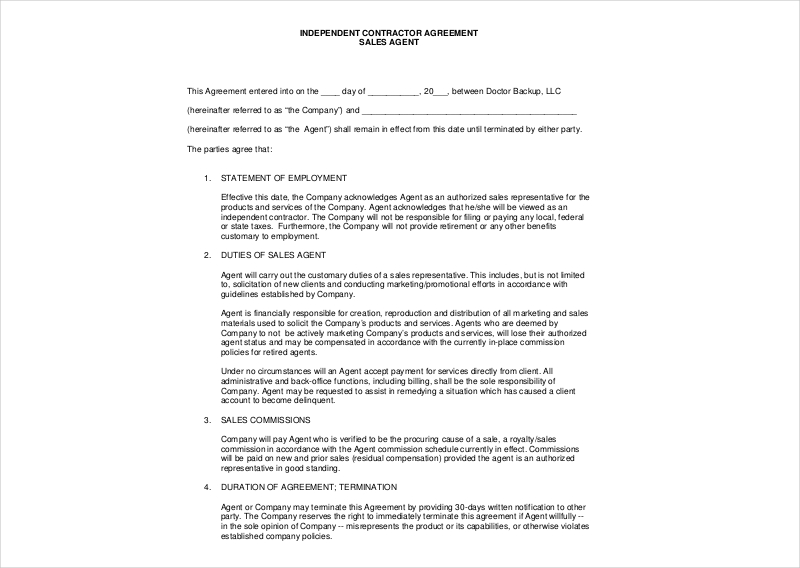 Independent Sales Agent agreement