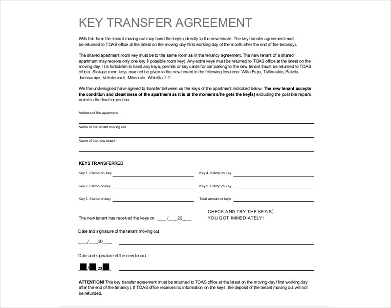 key transfer agreement 