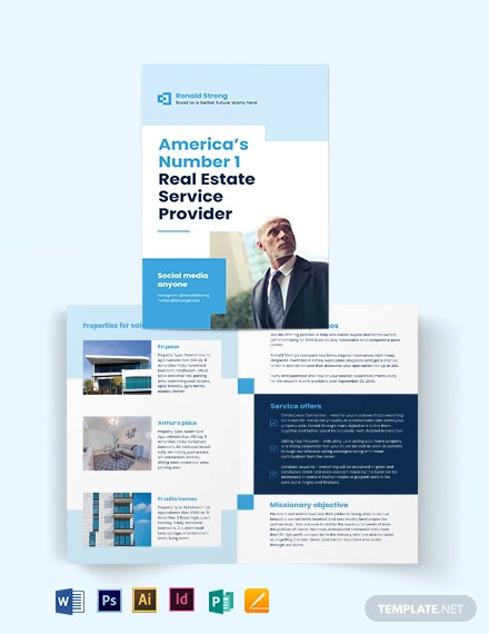 licenced real estate broker agent agency bi fold brochure template