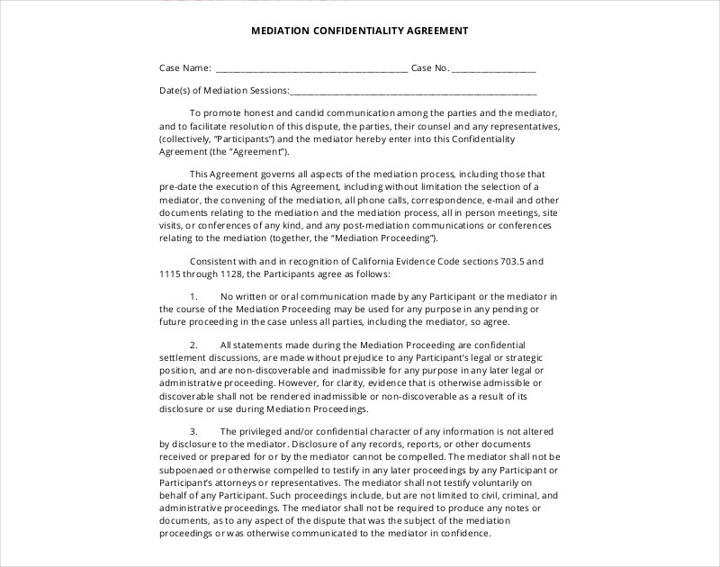 mediation confidentiality agreement 