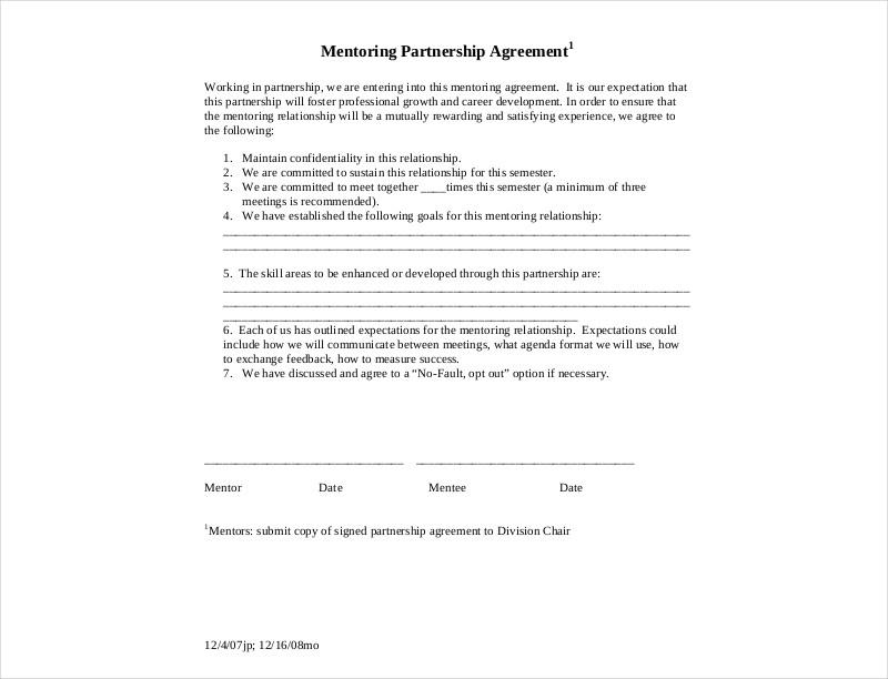 mentoring partnership agreement