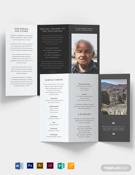 Minimalistic Eulogy Funeral Tri fold Brochure Template