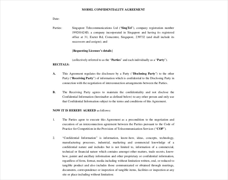 model confidentiality agreement