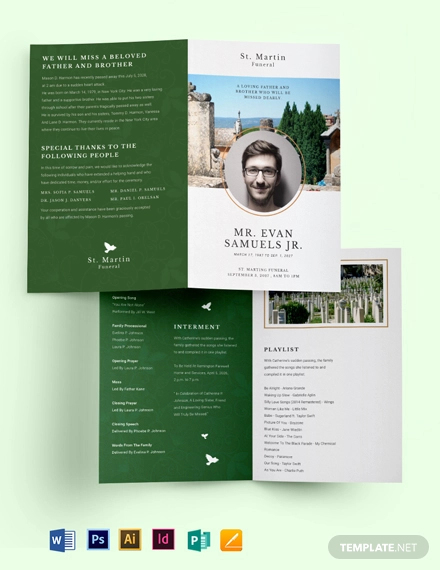 modern eulogy funeral bi fold brochure template