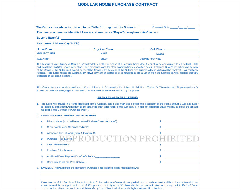 modular home purchase contract
