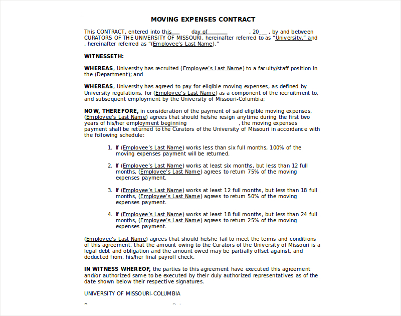 Moving Contract 9 Examples Format Pdf Examples