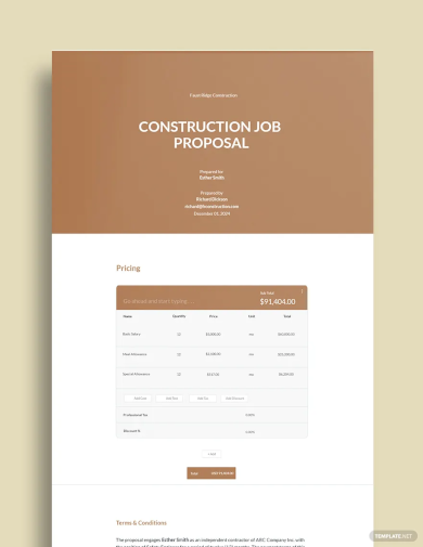 one page construction job proposal template