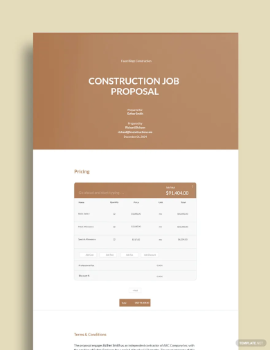 One Page Construction Job Proposal Template