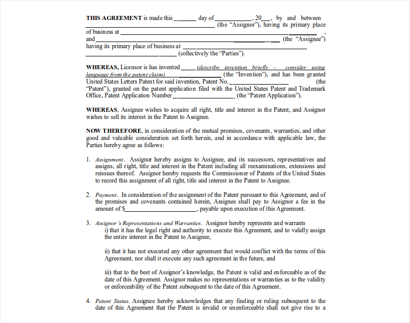patent assignment agreement