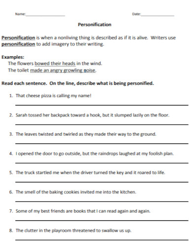 personification worksheet