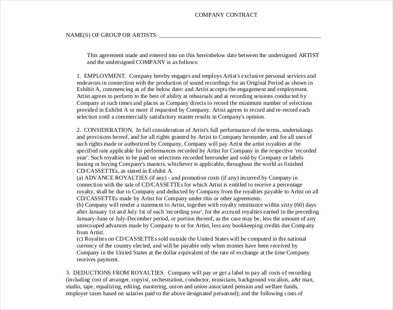 printable company contract