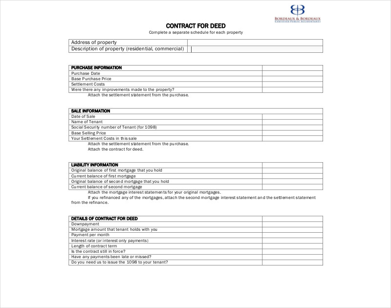 printable contract for deed