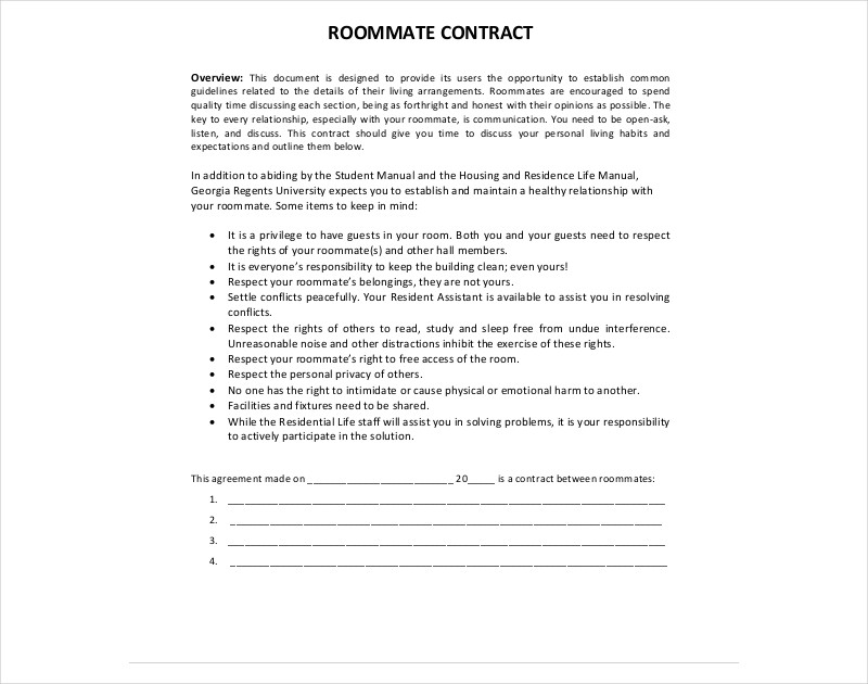 Printable Roommate Contract