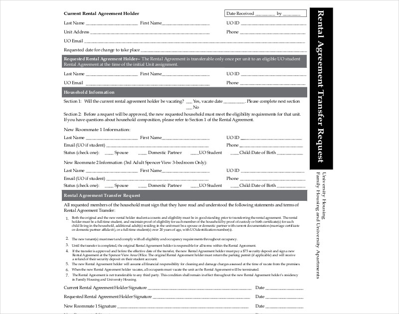 rental agreement transfer request