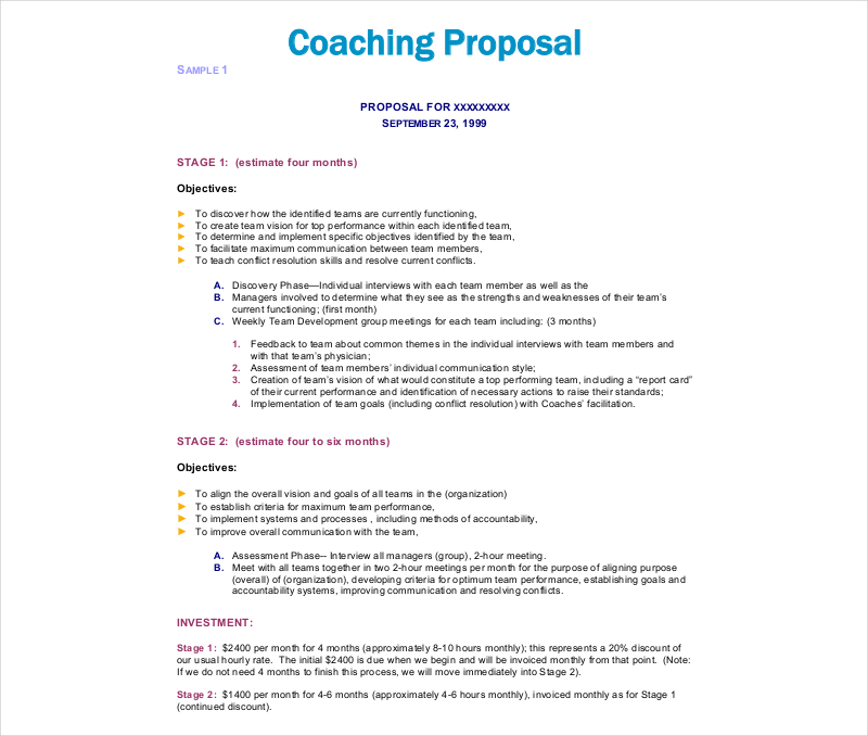 Free Coaching Proposal Template Printable Templates