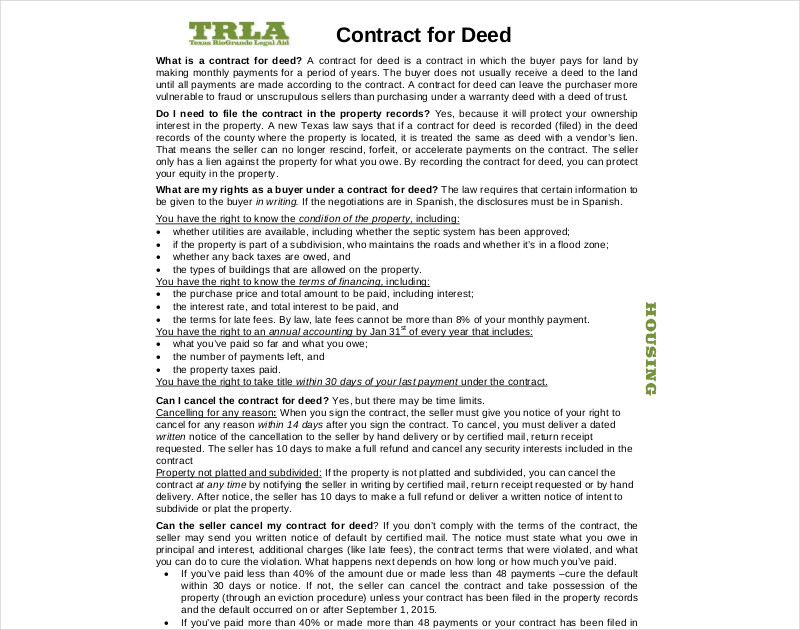Contract For Deed 10 Examples Format Pdf Examples