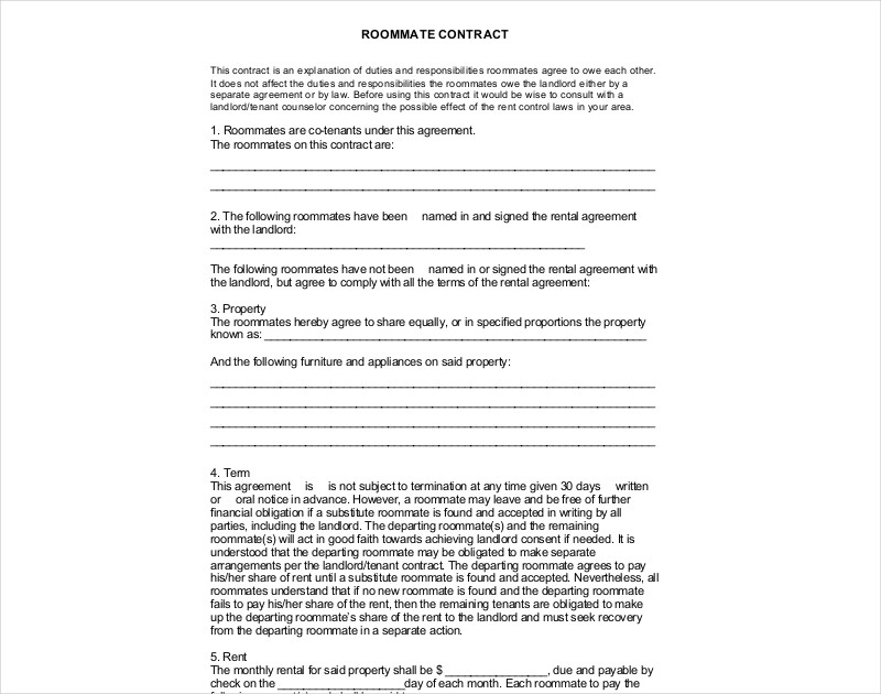 Sample Roommate Contract