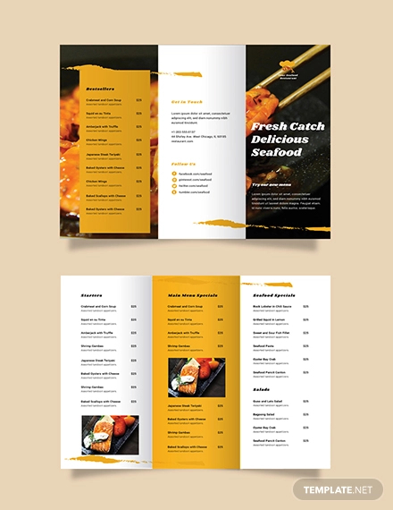 Seafood Restaurant Take out Trifold Brochure Template