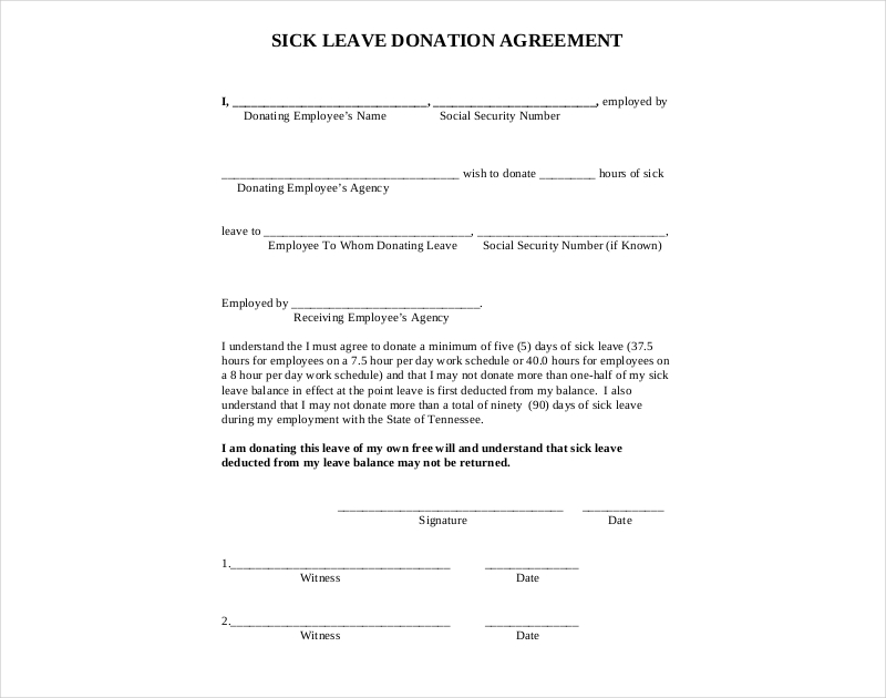 sick leave donation agreement
