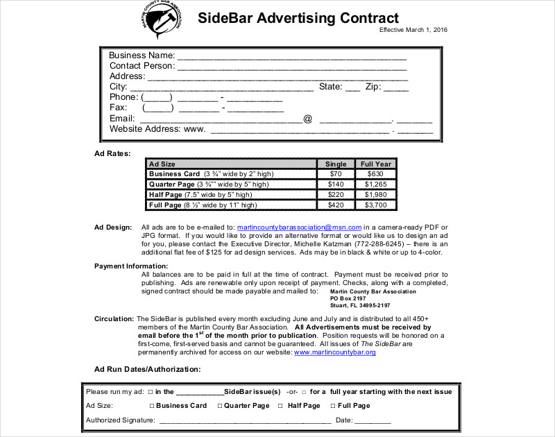 Side Bar Advertising Contract1